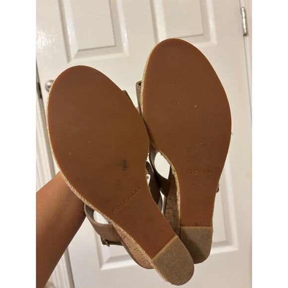Cole haan leather wedge sandal tan brown buckle sz 9 - Picture 7 of 9